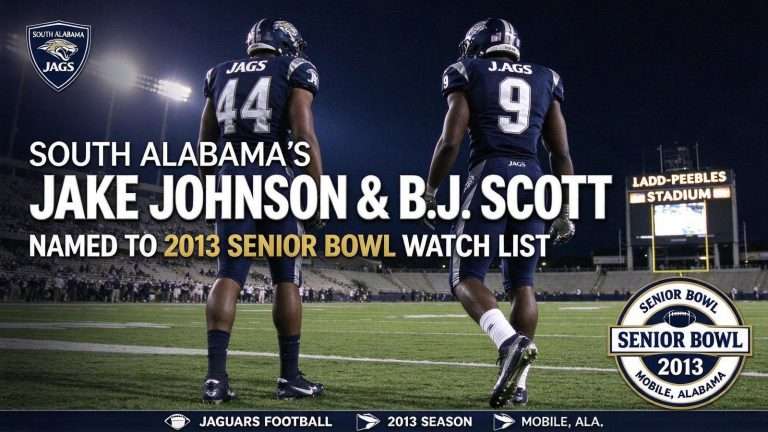 Illustration for the news story: South Alabama’s Jake Johnson and B.J. Scott Named to 2013 Senior Bowl Watch List