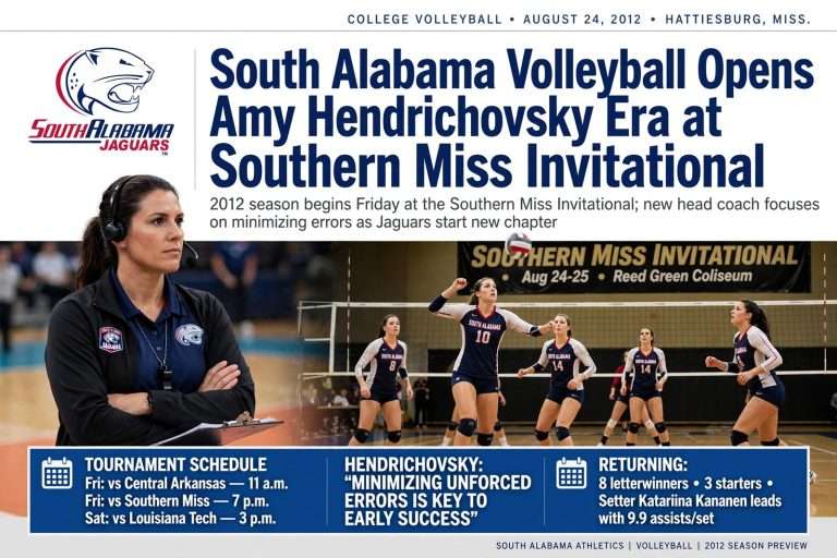 Illustration for the news story: South Alabama Volleyball Opens Amy Hendrichovsky Era at Southern Miss Invitational