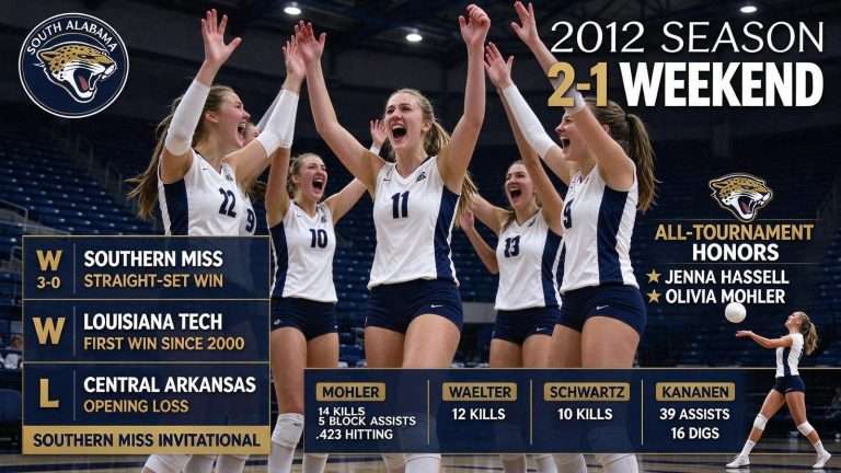 Illustration for the news story: South Alabama Volleyball Opens 2012 at 2-1 After Wins Over Southern Miss and Louisiana Tech