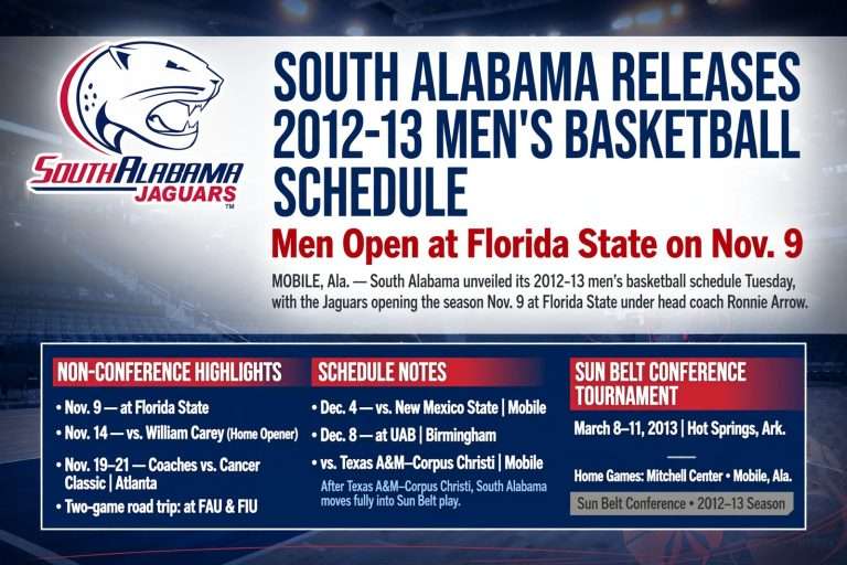 Illustration for the news story: South Alabama Releases 2012-13 Basketball Schedule, Men Open at Florida State