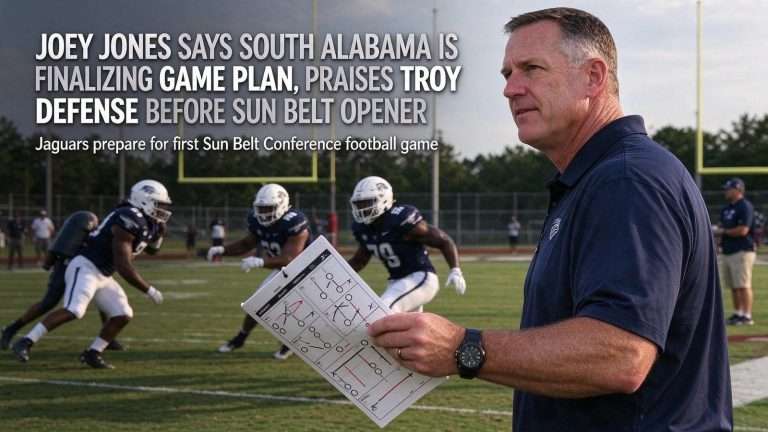 Illustration for the news story: Joey Jones Says South Alabama Is Finalizing Game Plan, Praises Troy Defense Before Sun Belt Opener
