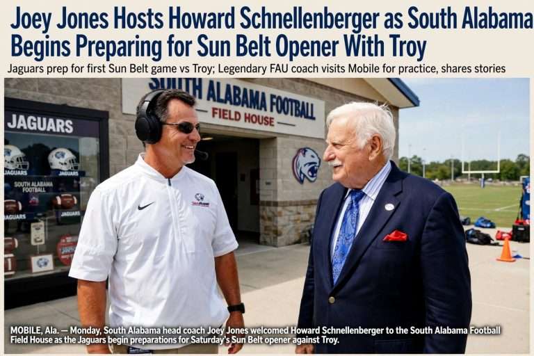 Illustration for the news story: Joey Jones Hosts Howard Schnellenberger as South Alabama Begins Preparing for Sun Belt Opener With Troy