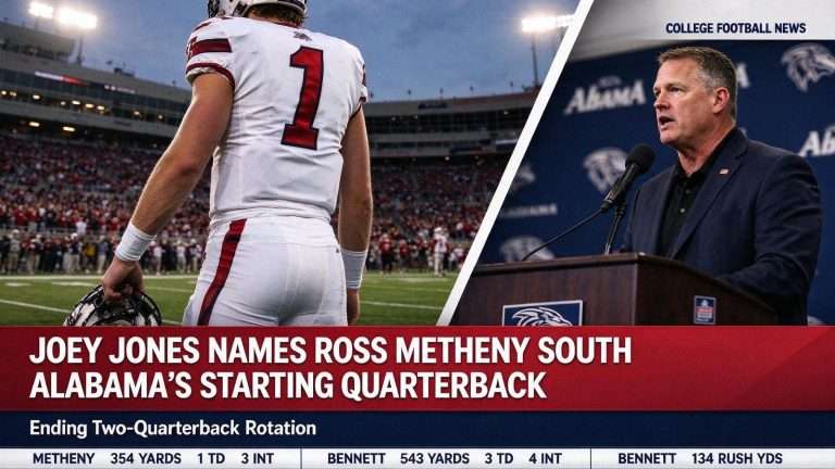 Illustration for the news story: Joey Jones Names Ross Metheny South Alabama’s Starting Quarterback, Ending Two-Quarterback Rotation