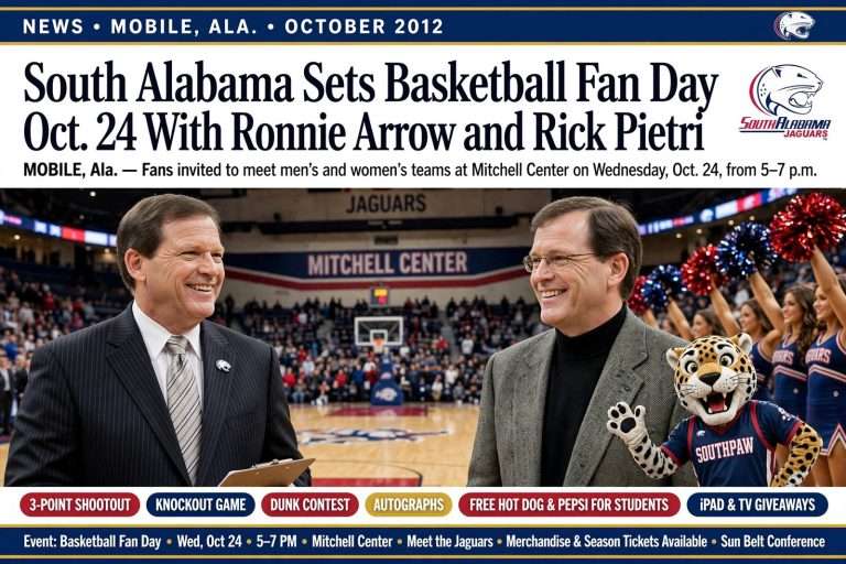 Illustration for the news story: South Alabama Sets Basketball Fan Day for Oct. 24 With Ronnie Arrow and Rick Pietri