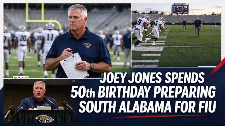 Illustration for the news story: Joey Jones Spends 50th Birthday Preparing South Alabama for FIU