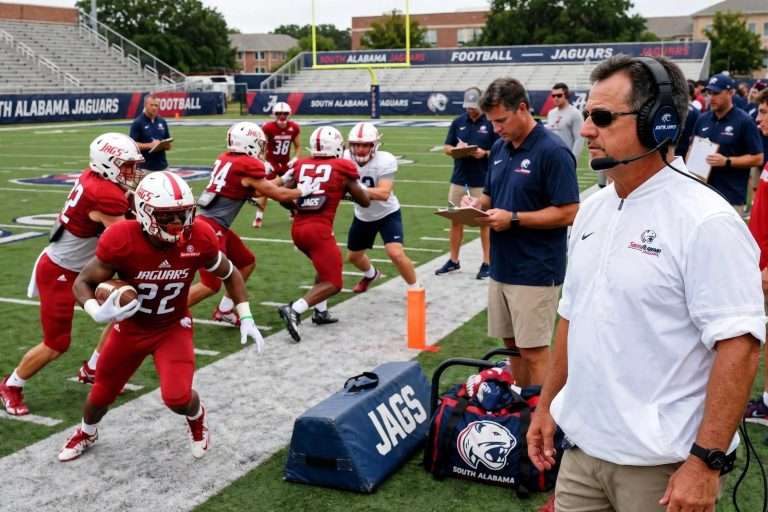 Illustration for the news story: South Alabama Gives Young Players Scrimmage Reps During Open-Week Practice