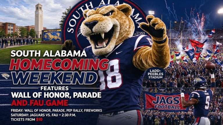 Illustration for the news story: South Alabama Homecoming Weekend Features Wall of Honor, Parade and FAU Game