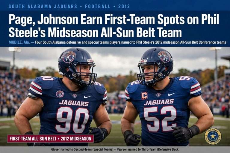 Illustration for the news story: Page, Johnson Earn First-Team Spots on Phil Steele’s Midseason All-Sun Belt Team
