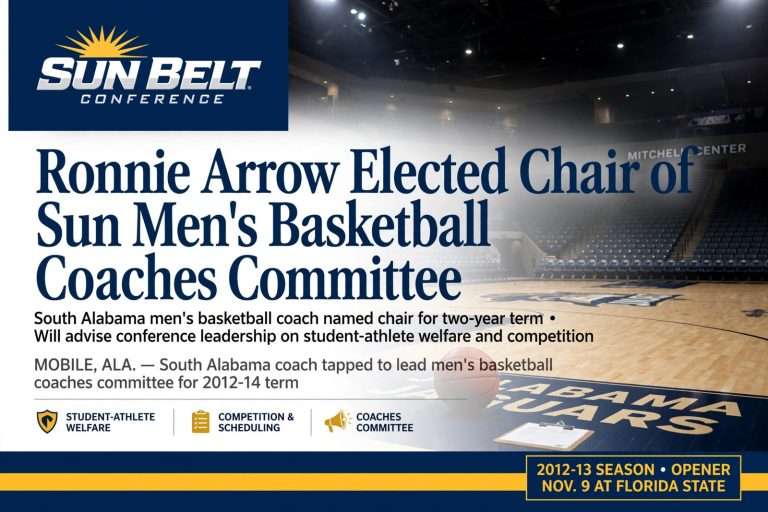 Illustration for the news story: Ronnie Arrow Elected Chair of Sun Belt Men’s Basketball Coaches Committee