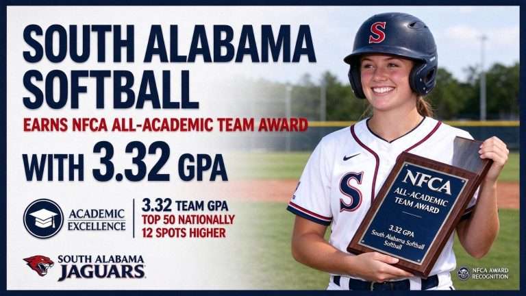 Illustration for the news story: South Alabama Softball Earns NFCA All-Academic Team Award With 3.32 GPA