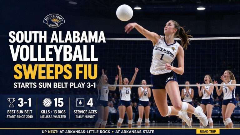 Illustration for the news story: South Alabama Volleyball Sweeps FIU, Starts Sun Belt Play 3-1