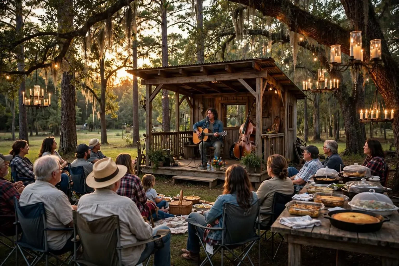 Illustration for the news story: Sunday Socials at the Frog Pond on Blue Moon Farm Draw Baldwin County Music Lovers