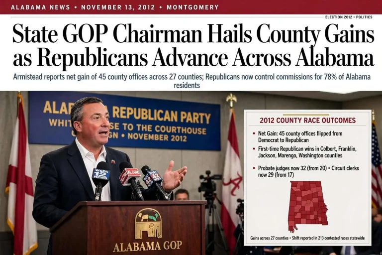 Illustration for the news story: State GOP Chairman Hails County Gains as Republicans Advance Across Alabama