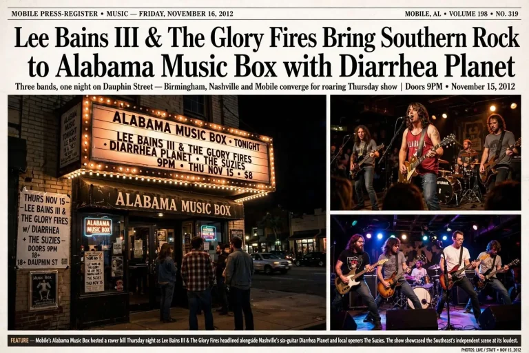 Illustration for the news story: Lee Bains III & The Glory Fires Bring Southern Rock to Alabama Music Box with Diarrhea Planet