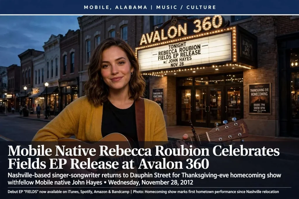 Illustration for the news story: Mobile Native Rebecca Roubion Celebrates Fields EP Release at Avalon 360