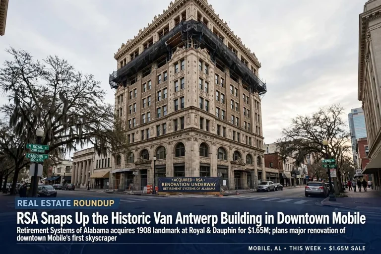 Illustration for the news story: Real Estate Roundup: RSA Snaps Up the Historic Van Antwerp Building in Downtown Mobile
