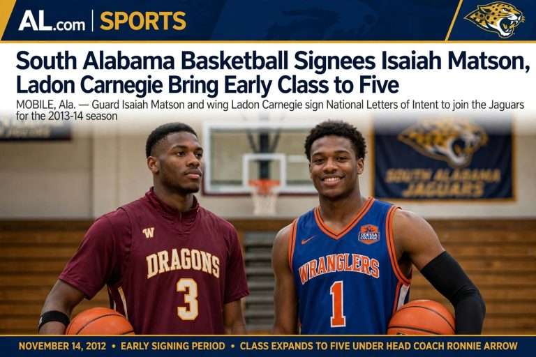 Illustration for the news story: South Alabama Basketball Signees Isaiah Matson, Ladon Carnegie Bring Early Class to Five