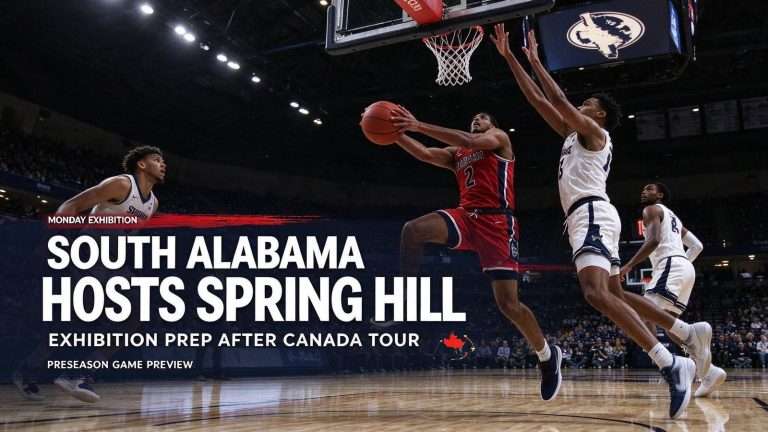 Illustration for the news story: South Alabama Basketball Hosts Spring Hill in Exhibition After Canada Tour