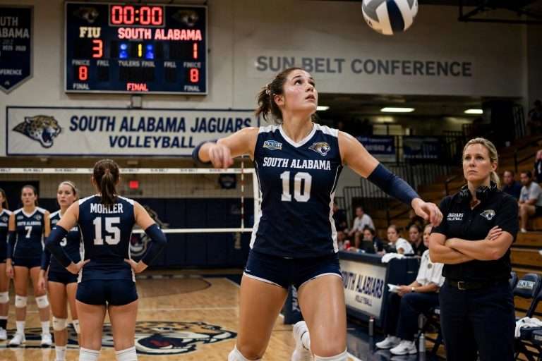 Illustration for the news story: South Alabama Volleyball Season Ends With Loss to FIU; Schwartz Posts Career-High 19 Kills