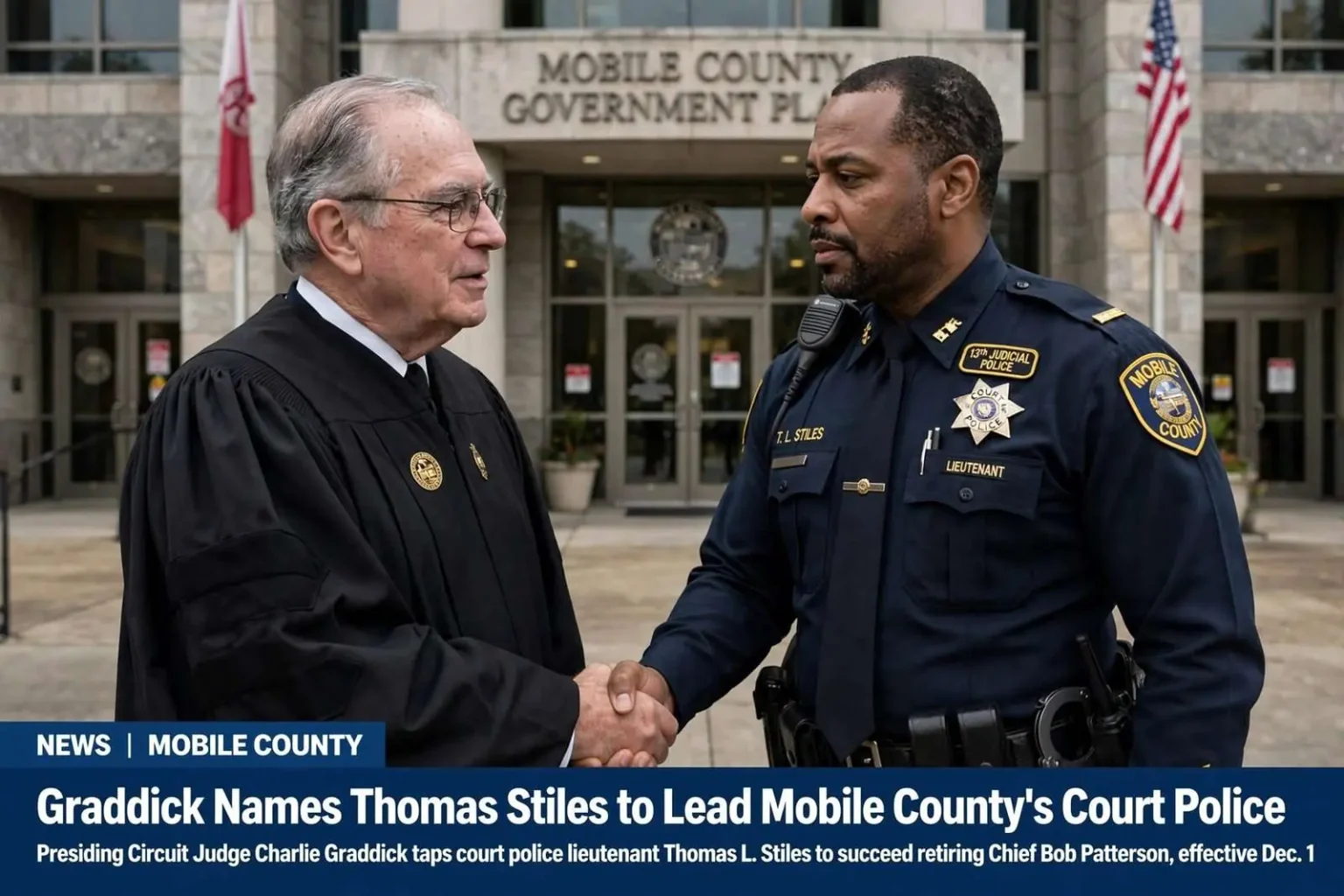 Illustration for the news story: Graddick Names Thomas Stiles to Lead Mobile County’s Court Police