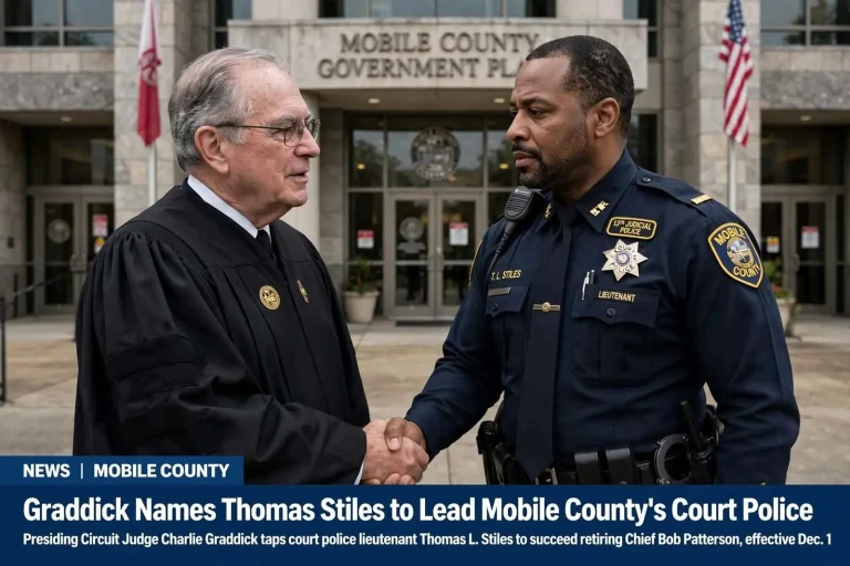 Illustration for the news story: Graddick Names Thomas Stiles to Lead Mobile County’s Court Police