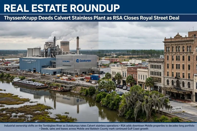Illustration for the news story: Real Estate Roundup: ThyssenKrupp Deeds Calvert Stainless Plant as RSA Closes Royal Street Deal