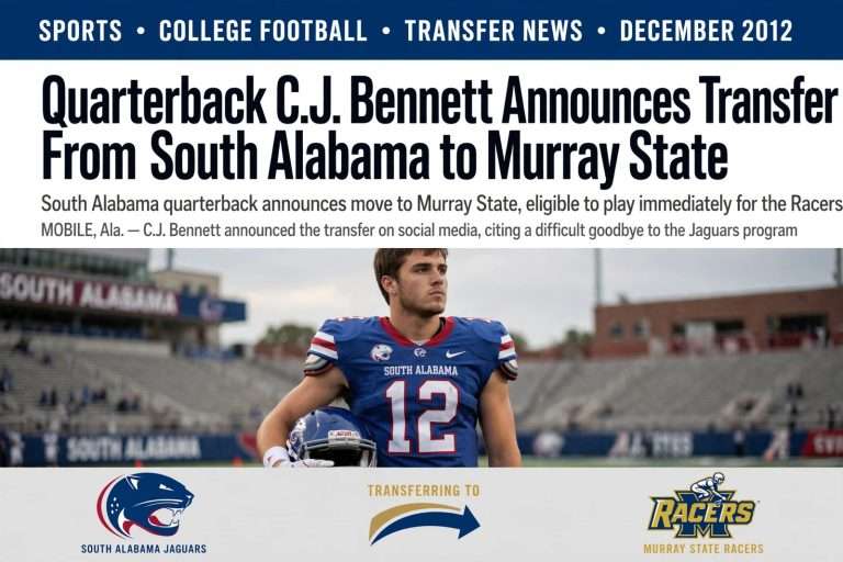 Illustration for the news story: Quarterback C.J. Bennett Announces Transfer From South Alabama to Murray State