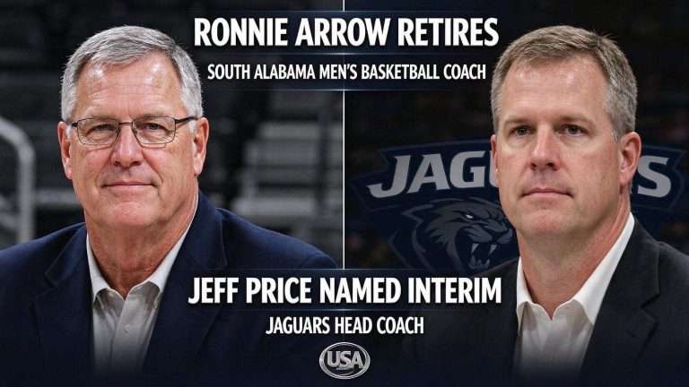 Illustration for the news story: Ronnie Arrow Retires as South Alabama Basketball Coach; Jeff Price Named Interim