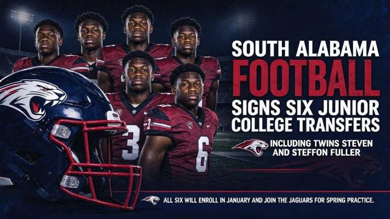 Illustration for the news story: South Alabama Football Signs Six Junior College Transfers, Including Twins Steven and Steffon Fuller