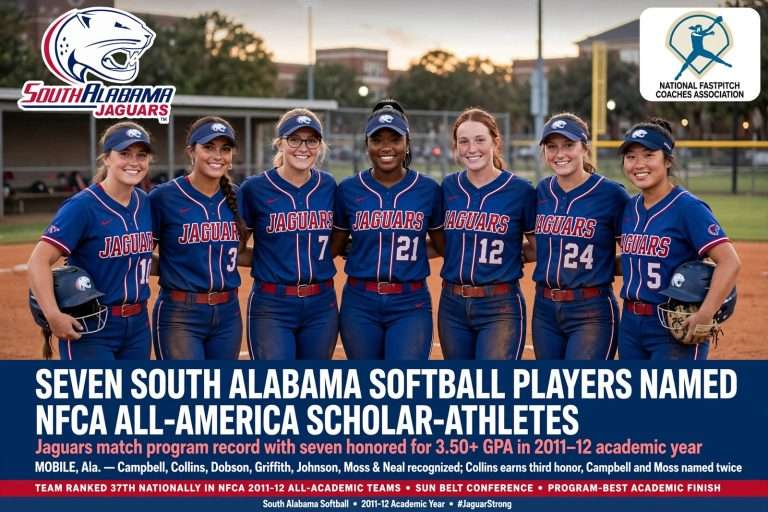 Illustration for the news story: Seven South Alabama Softball Players Named NFCA All-America Scholar-Athletes