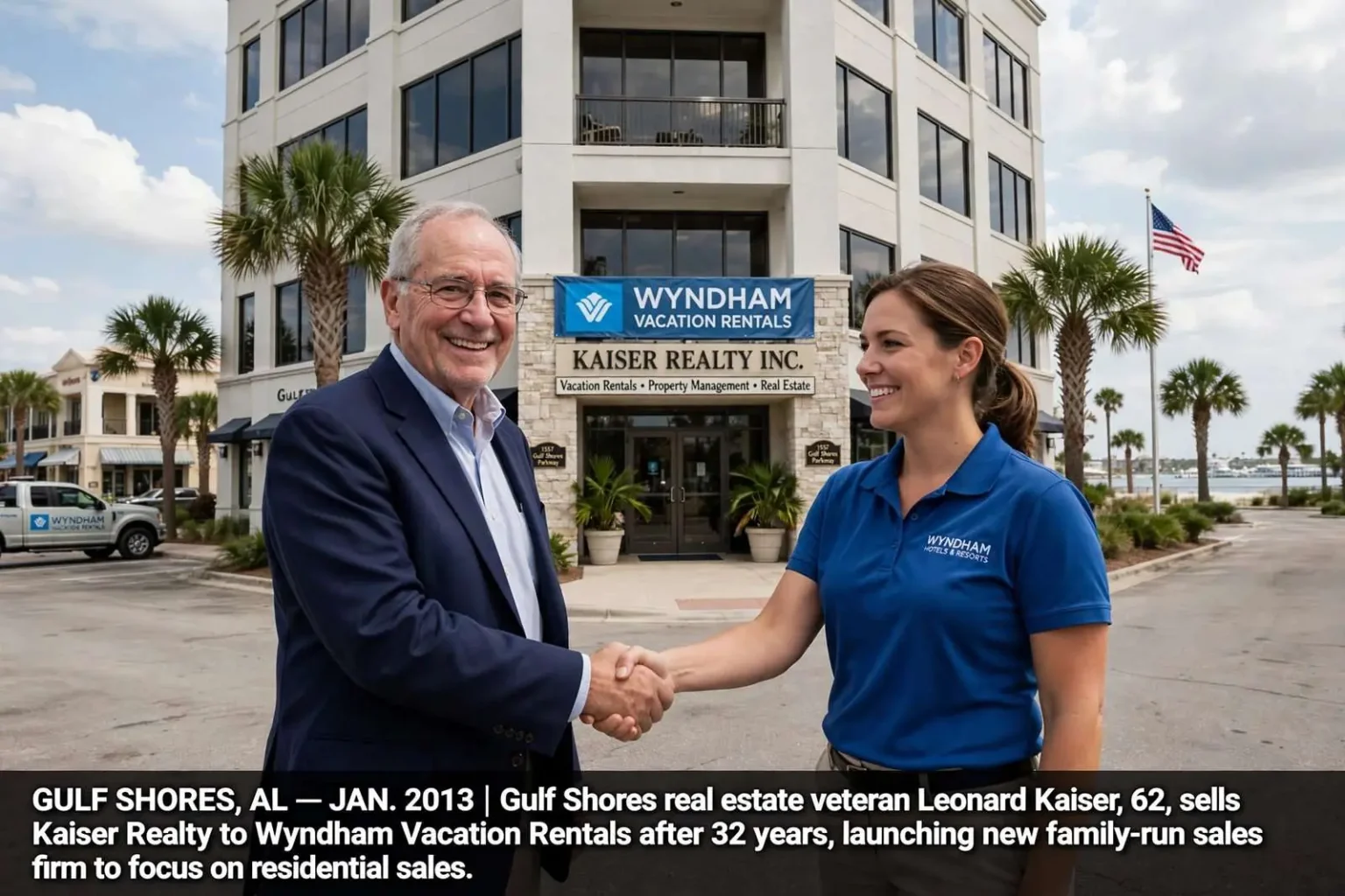 Illustration for the news story: Gulf Shores Real Estate Veteran Leonard Kaiser Sells Kaiser Realty to Wyndham