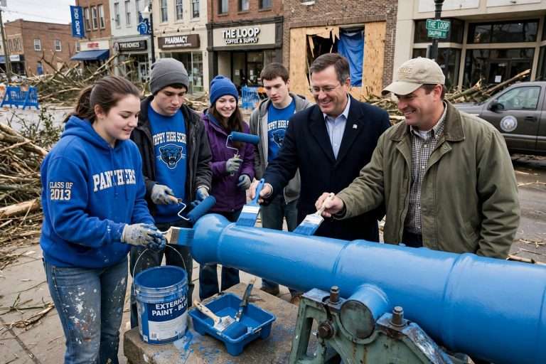 Illustration for the news story: Murphy High School Seniors Join Mayor and Councilman Carroll to Paint The Loop Cannon Blue
