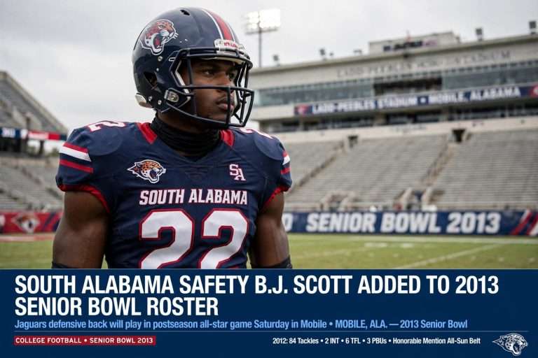 Illustration for the news story: South Alabama Safety B.J. Scott Added to 2013 Senior Bowl Roster