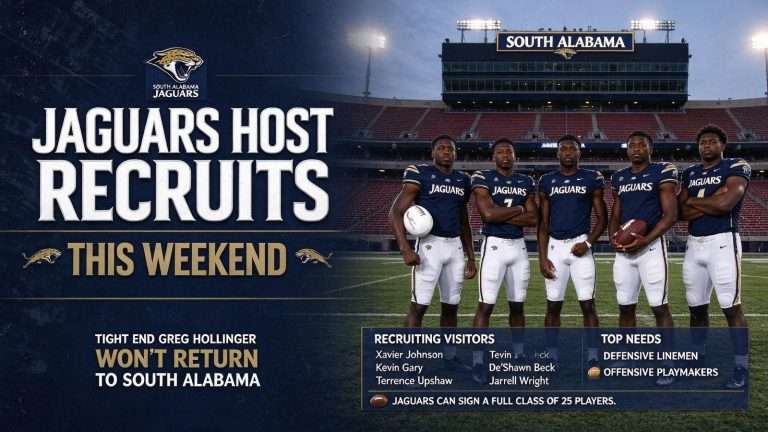 Illustration for the news story: Tight End Greg Hollinger Won’t Return to South Alabama; Jaguars Host Recruits This Weekend