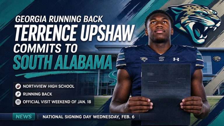 Illustration for the news story: Georgia Running Back Terrence Upshaw Commits to South Alabama After Official Visit