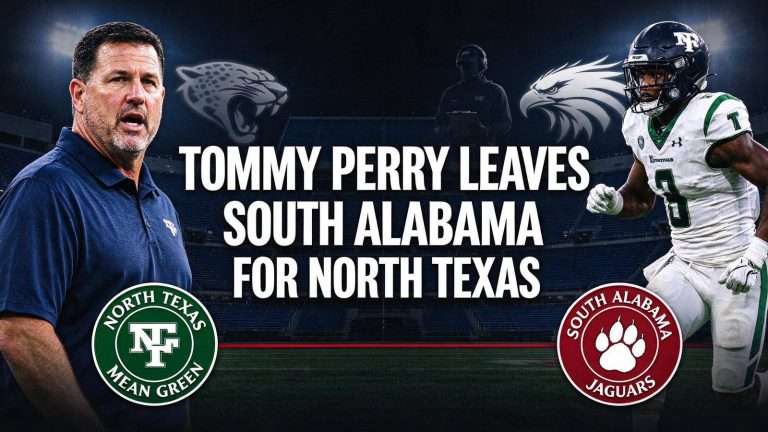 Illustration for the news story: Tommy Perry Leaves South Alabama Football Staff for North Texas