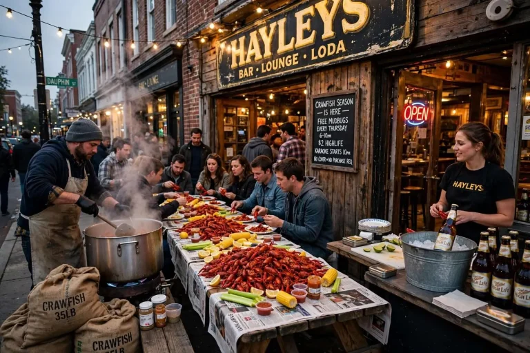 Illustration for the news story: Crawfish Season Opens at Hayleys: Free Mudbugs Every Thursday on Dauphin Street