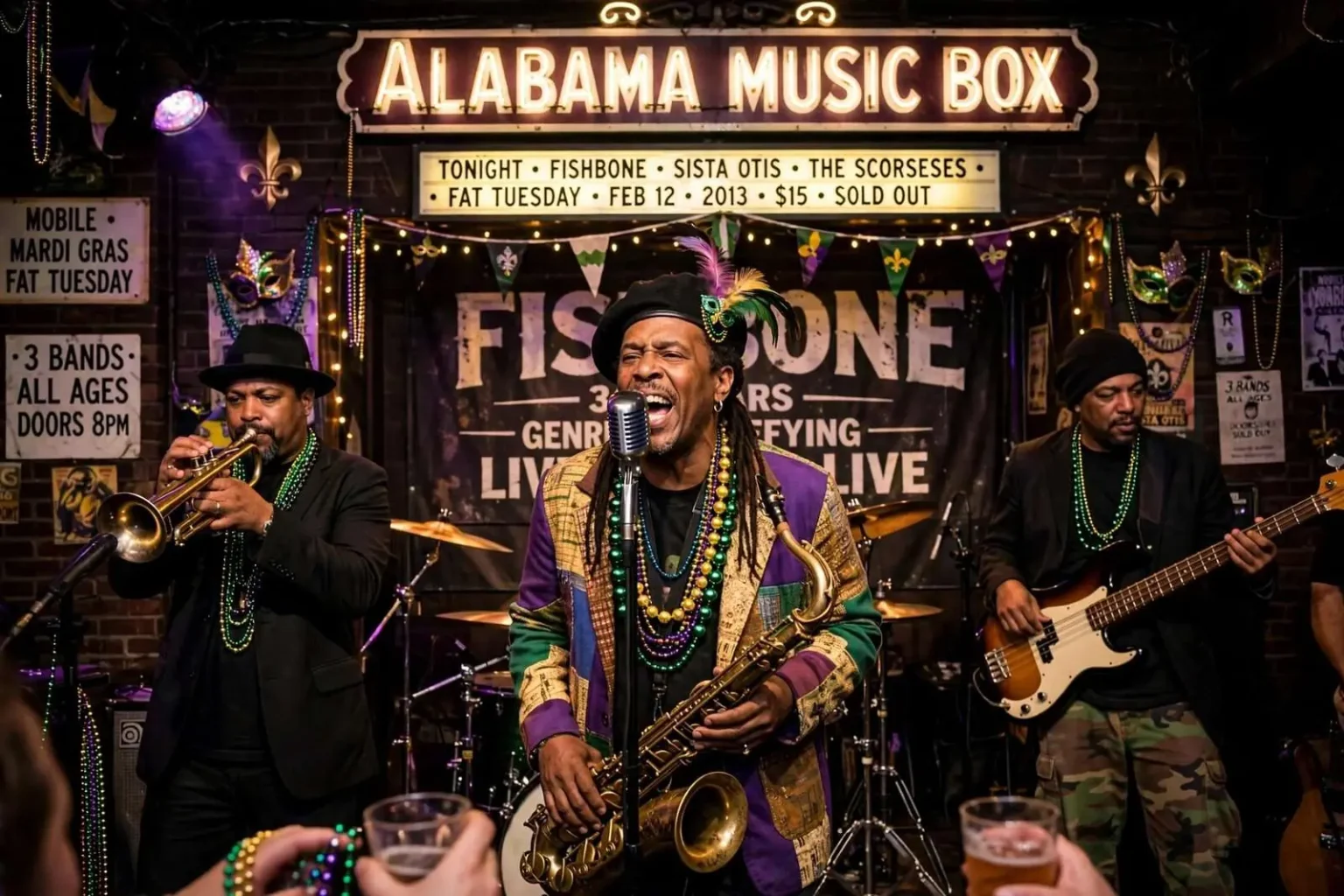 Illustration for the news story: Fishbone Brings Its Genre-Defying Mardi Gras Show to Alabama Music Box on Fat Tuesday