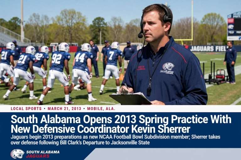 Illustration for the news story: South Alabama Opens 2013 Spring Practice With New Defensive Coordinator Kevin Sherrer