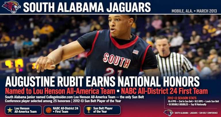 Illustration for the news story: Augustine Rubit Named to Lou Henson All-America Team, NABC All-District First Team