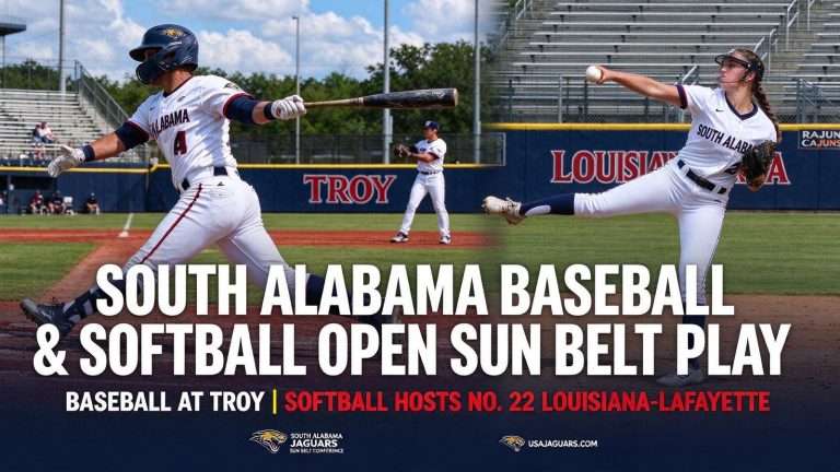 Illustration for the news story: South Alabama Baseball and Softball Open Sun Belt Play Against Troy and No. 22 Louisiana-Lafayette