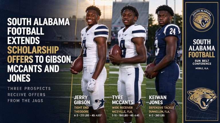 Illustration for the news story: South Alabama Football Extends Scholarship Offers to Gibson, McCants and Jones