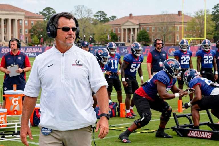 Illustration for the news story: Joey Jones Says South Alabama Defense ‘Took a Big Step’ in Fourth Spring Practice