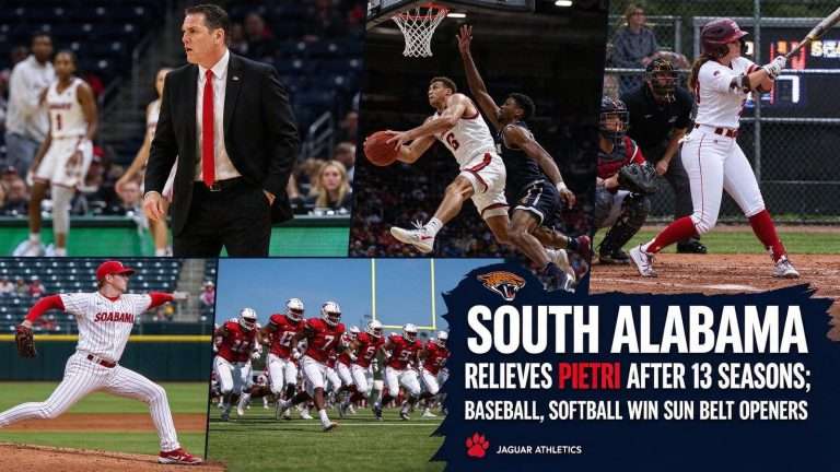 Illustration for the news story: South Alabama Relieves Rick Pietri After 13 Seasons; Baseball, Softball Win Sun Belt Openers