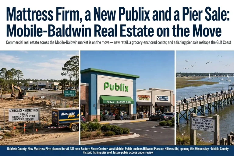 Illustration for the news story: Mattress Firm, a New Publix and a Pier Sale: Mobile-Baldwin Real Estate on the Move