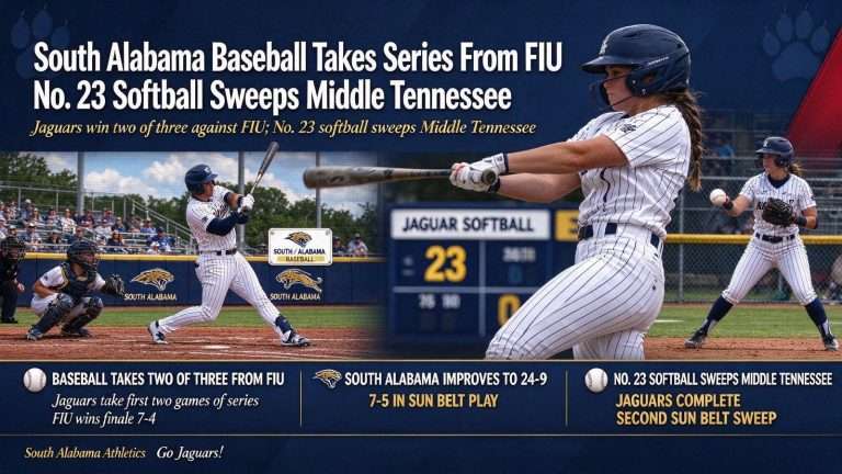 Illustration for the news story: South Alabama Baseball Takes Series From FIU; No. 23 Softball Sweeps Middle Tennessee