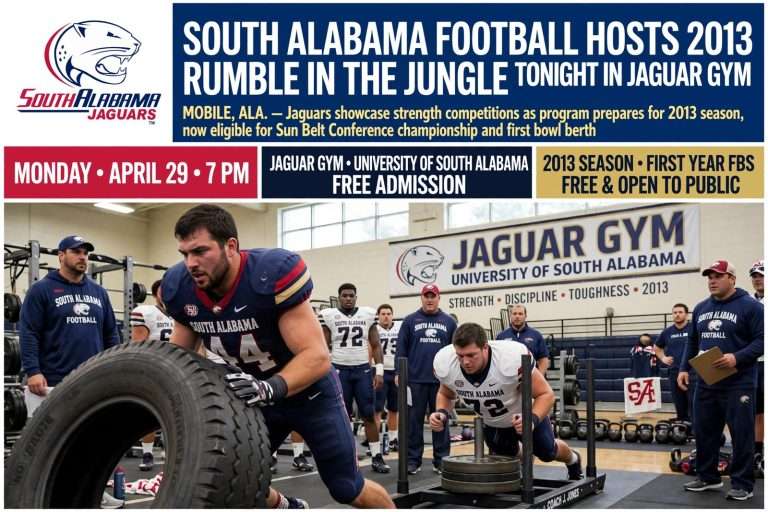 Illustration for the news story: South Alabama Football Hosts 2013 Rumble in the Jungle Tonight in Jaguar Gym