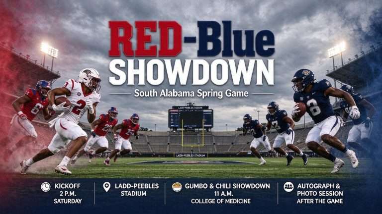Illustration for the news story: South Alabama Releases Rosters for Saturday’s Red-Blue Spring Game at Ladd-Peebles Stadium