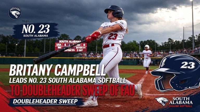 Illustration for the news story: Britany Campbell Leads No. 23 South Alabama Softball to Doubleheader Sweep of FAU