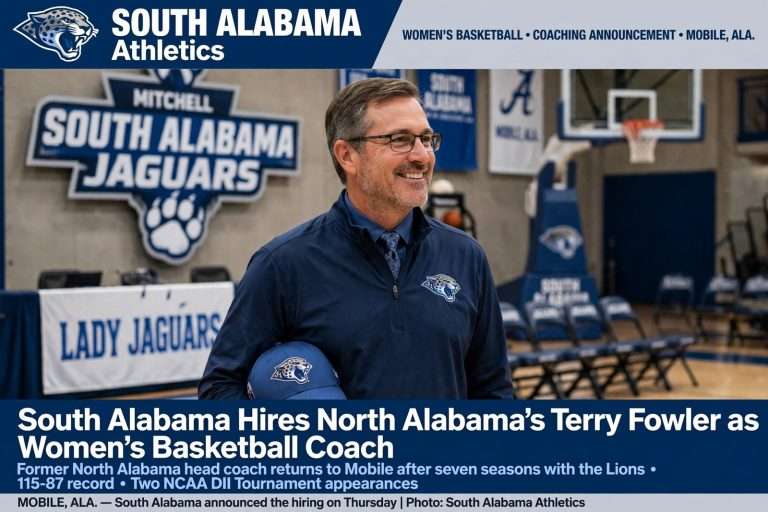 Illustration for the news story: South Alabama Hires North Alabama’s Terry Fowler as Women’s Basketball Coach